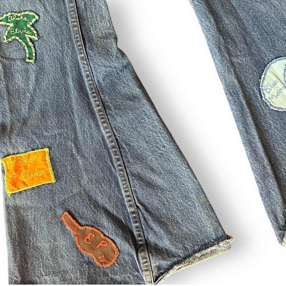 RARE Vintage Handmade Elvis Patchwork Bell Bottom Flared Jeans Fanmade - Picture 10 of 10